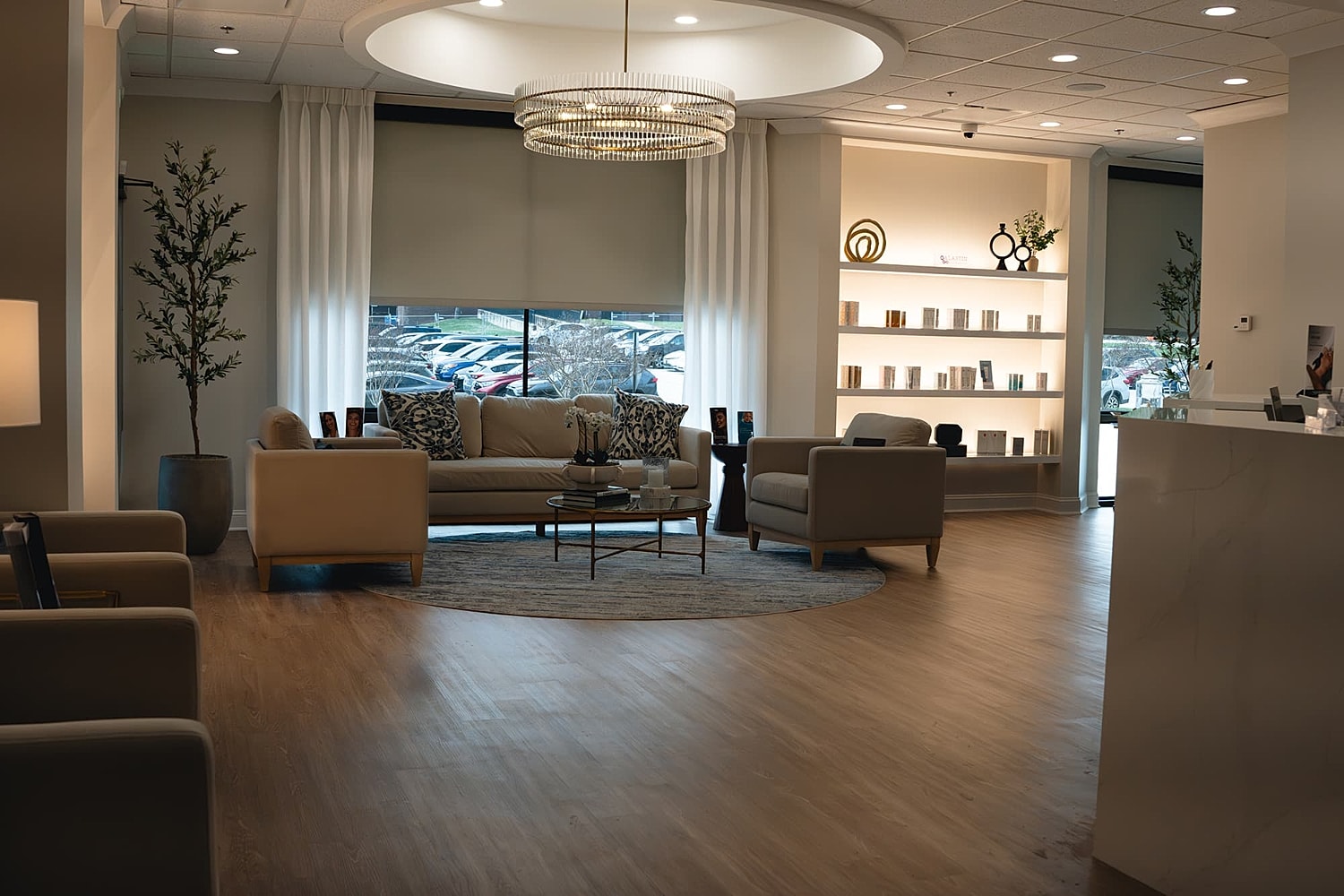 Stylish waiting area with modern furnishings and decor