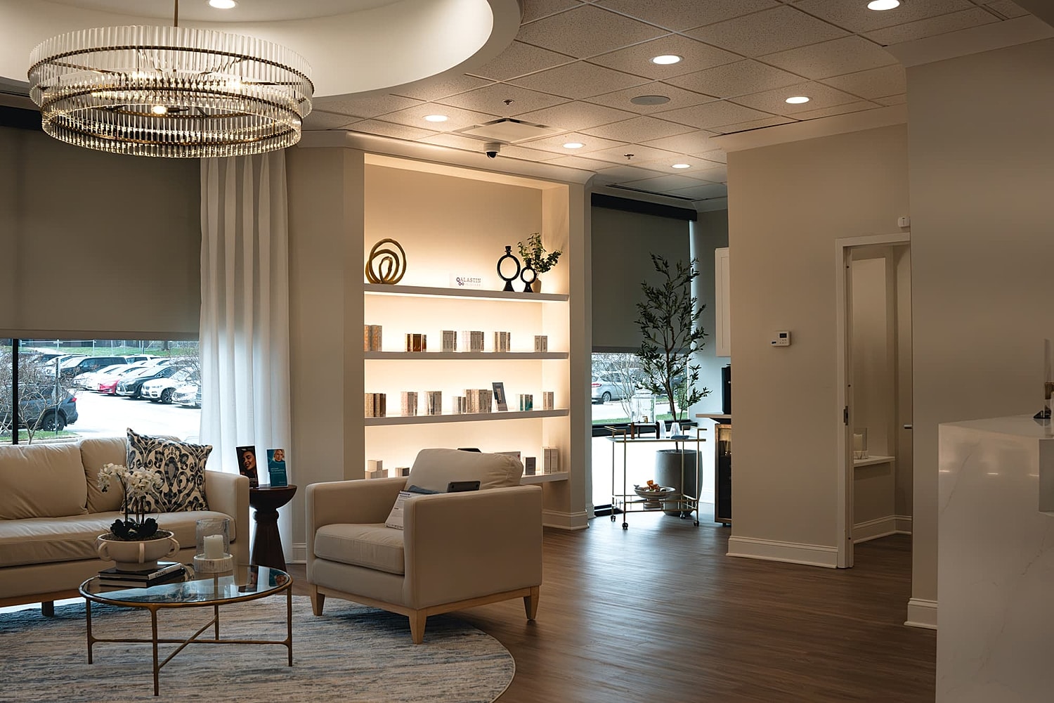Modern, inviting office interior with stylish decor.